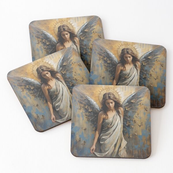 Item preview, Golden Aureole Angel – Abstract Angelic Female Portrait Art Print designed and sold by Rewolucja.