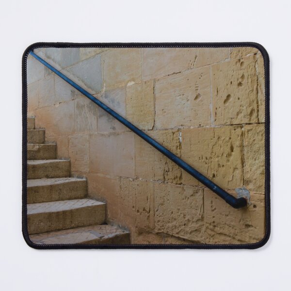 Item preview, Stone Staircase With Potted Plant Against Weathered Limestone Wall Leading Up Between Parapets designed and sold by Nmallia.