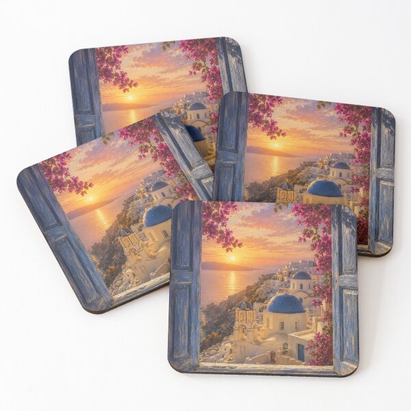 Item preview, Window to Santorini | Greek Island Oil Painting | Bougainvillea Window Wall Art designed and sold by Ada’s Mystic Atelier .