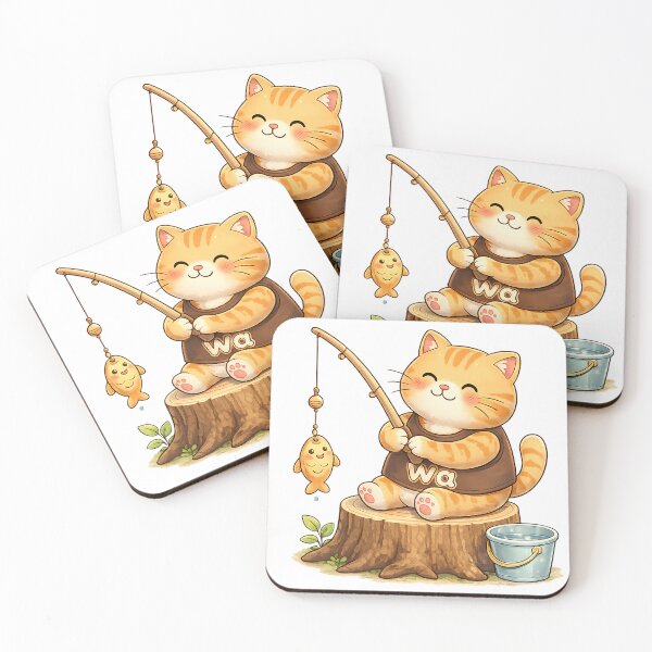 Item preview, Kawaii Orange Cat Fishing by the Lake Cute Animal Design designed and sold by Wawa5656.