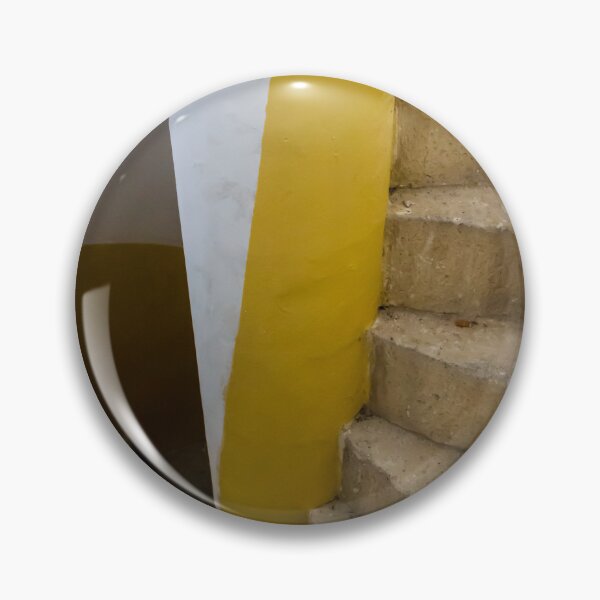 Item preview, Empty Yellow Stairwell With Worn Stone Steps And Black Metal Railing In Apartment Building designed and sold by Nmallia.
