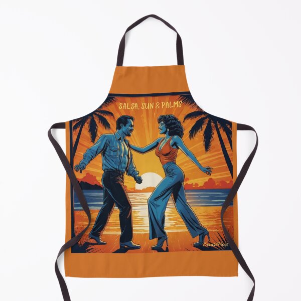 Item preview, Salsa, Sun & Palms – Retro Latino Dance Couple Illustration, Vintage 1970s Tropical Sunset Beach Circle, Hispanic Dancers Apparel Graphic Sticker designed and sold by SmartPuns.