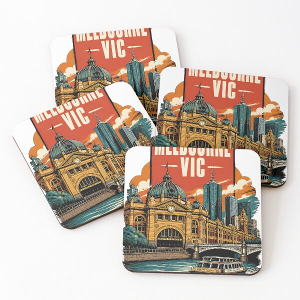Item preview, Melbourne Victoria Australia Vintage Travel Poster designed and sold by TravelersGems.