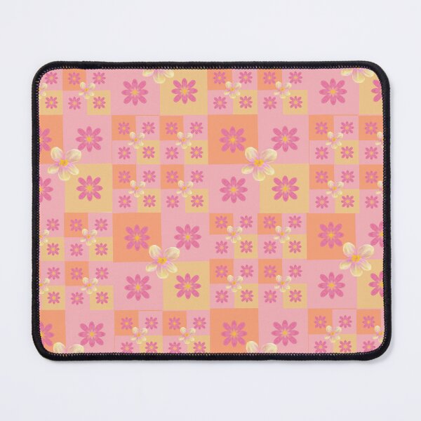 Item preview, Retro Pink Floral Checkerboard Pattern  Groovy Retro Pink Orange Flower Grid  Vintage Floral Checkered Seamless Patte designed and sold by Artiverse Studio.