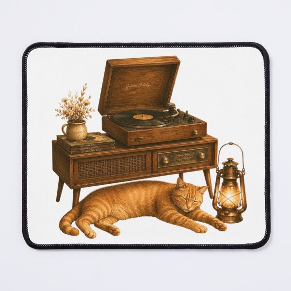 Item preview, Vintage Cat Vinyl Record Player Cozy Retro Aesthetic designed and sold by AQUILAKREO.