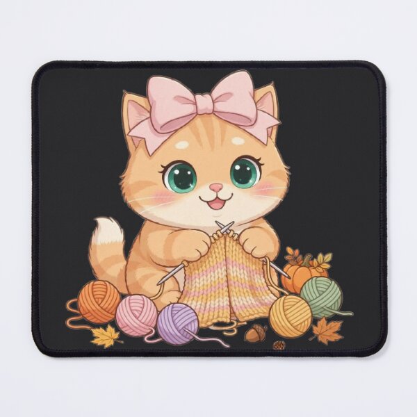 Item preview, Cute Fall Knitting Cat Cozy Yarn Autumn designed and sold by Moody Vibes Studio.