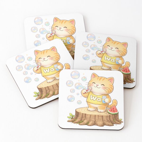 Item preview, Kawaii Orange Cat Playing with Soap Bubbles Cute Animal Design designed and sold by Wawa5656.
