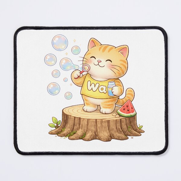 Item preview, Kawaii Orange Cat Playing with Soap Bubbles Cute Animal Design designed and sold by Wawa5656.