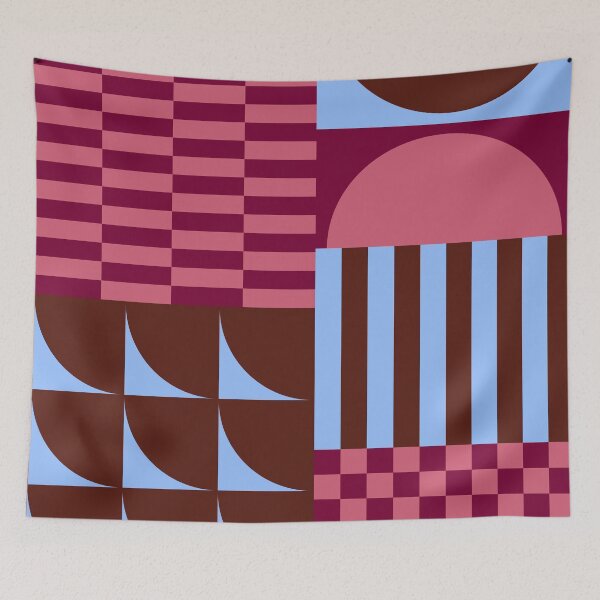 Item preview, Retro Geometric Shapes and Checkerboard Abstract in Burgundy Purple Blue designed and sold by nineFlorals.