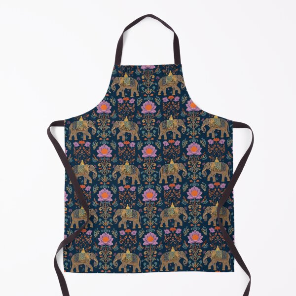 Item preview, Ornate Caparisoned Elephant and Jewel Lotus Motif Seamless Pattern on Deep Indigo Blue designed and sold by NarinJintana.