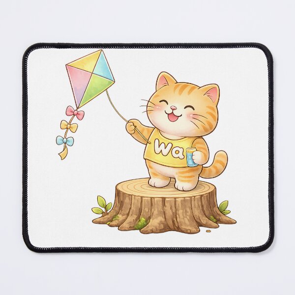 Item preview, Kawaii Orange Cat Playing with a Kite Cute Animal Design designed and sold by Wawa5656.