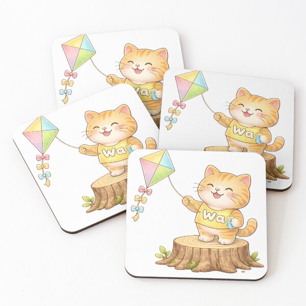 Item preview, Kawaii Orange Cat Playing with a Kite Cute Animal Design designed and sold by Wawa5656.