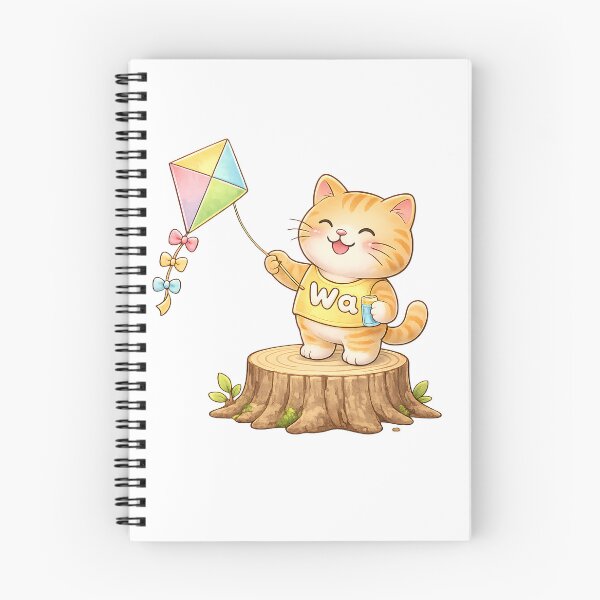 Item preview, Kawaii Orange Cat Playing with a Kite Cute Animal Design designed and sold by Wawa5656.