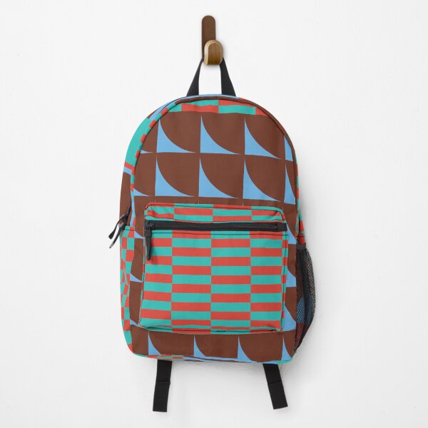 Item preview, Retro Geometric Shapes and Checkerboard Abstract in Brown Blue Coral Teal designed and sold by nineFlorals.