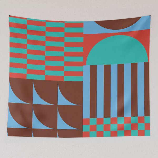 Item preview, Retro Geometric Shapes and Checkerboard Abstract in Brown Blue Coral Teal designed and sold by nineFlorals.
