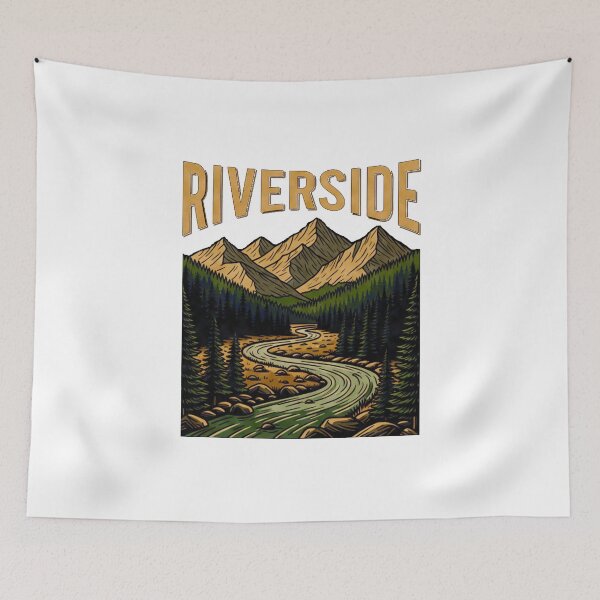 Item preview, Riverside Mountain Landscape Vintage designed and sold by ReginaSeidman.