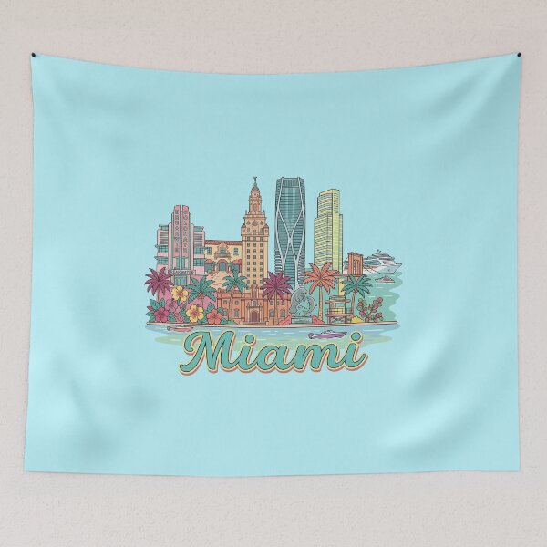 Item preview, Miami Florida Skyline Art Print Retro Beach Souvenir & Airbnb Decor designed and sold by 21 Tulips.