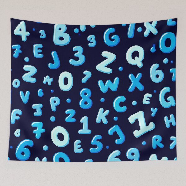 Item preview, Blue Alphabet & Numbers – Cool Bubble Typography Pattern designed and sold by IMuDesigner.