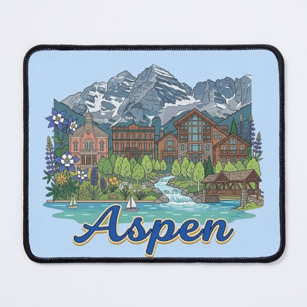 Item preview, Aspen Colorado Mountain Skyline Vintage Travel Art & Ski Lodge Decor designed and sold by 21 Tulips.