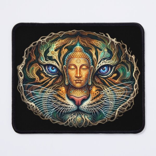 Item preview, Calm Before the Storm - Golden Buddha Tiger Visionary Art designed and sold by Neurotik Labs.
