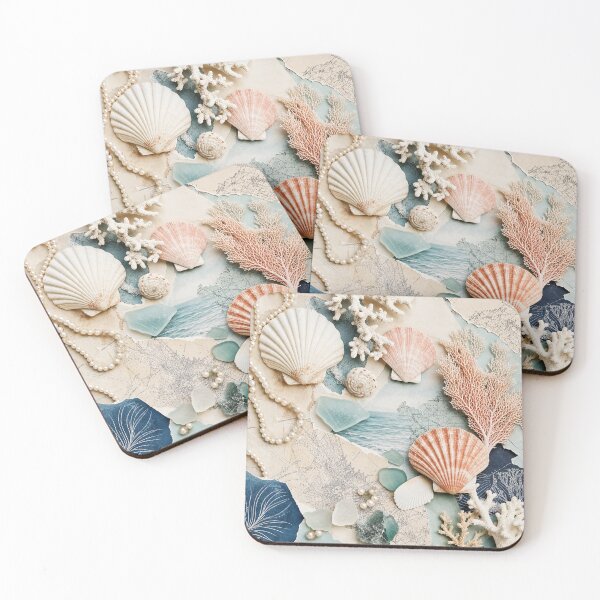 Item preview, Coastal Shell and Map Collage designed and sold by PixelToPress.