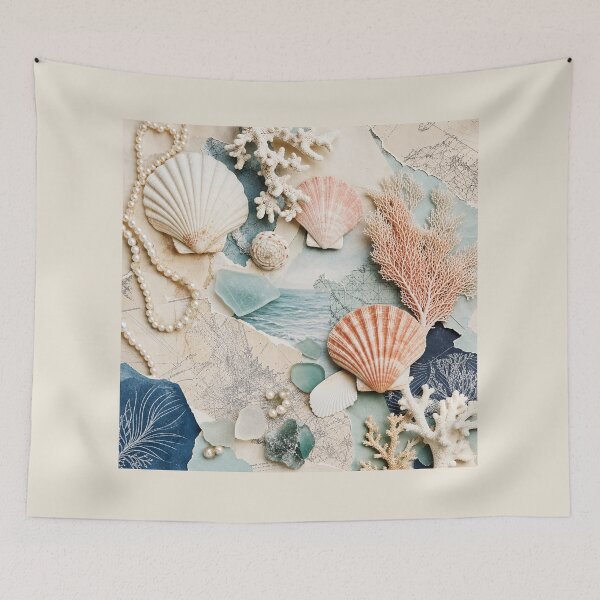 Item preview, Coastal Shell and Map Collage designed and sold by PixelToPress.