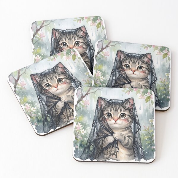 Item preview, Rainy Shy Kitten | Cute Watercolor Cat with Lace Veil | Cozy Cottagecore Aesthetic designed and sold by CuteKats.