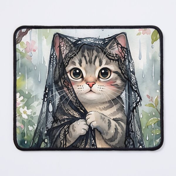 Item preview, Rainy Shy Kitten | Cute Watercolor Cat with Lace Veil | Cozy Cottagecore Aesthetic designed and sold by CuteKats.