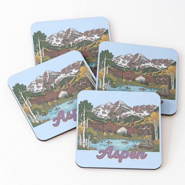 Item preview, Aspen Colorado Snowy Mountains Skyline Vintage Travel Art & Ski Lodge Decor designed and sold by 21 Tulips.