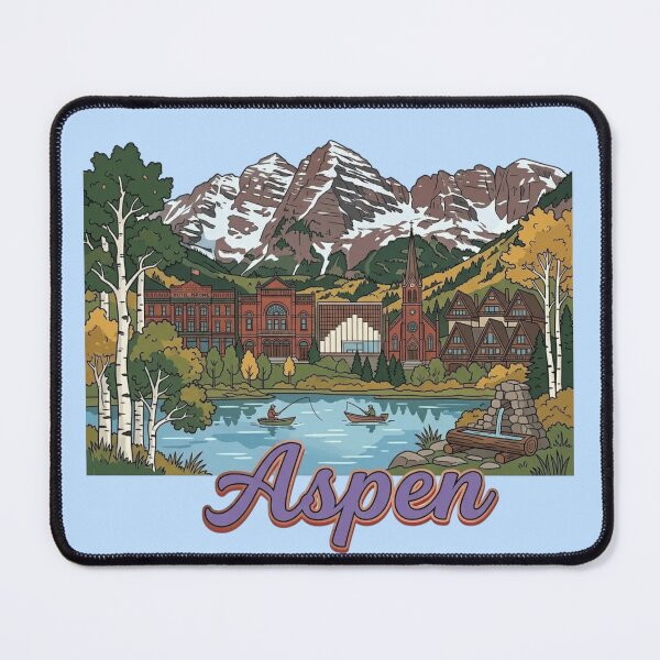 Item preview, Aspen Colorado Snowy Mountains Skyline Vintage Travel Art & Ski Lodge Decor designed and sold by 21 Tulips.
