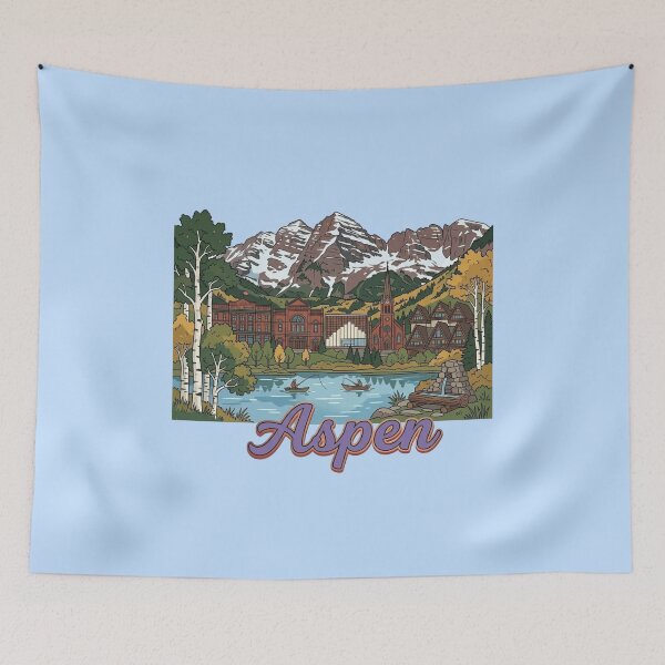 Item preview, Aspen Colorado Snowy Mountains Skyline Vintage Travel Art & Ski Lodge Decor designed and sold by 21 Tulips.