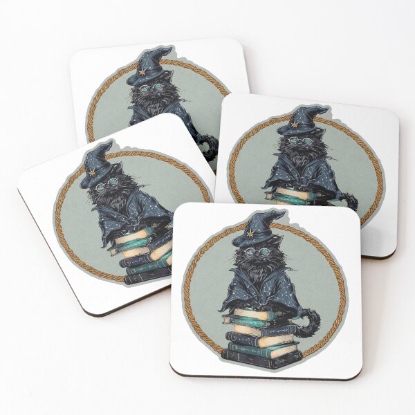 Item preview, Wizard Cat Black Cat Sorcerer Books Magic Fantasy Art designed and sold by PawsRetroStudio.