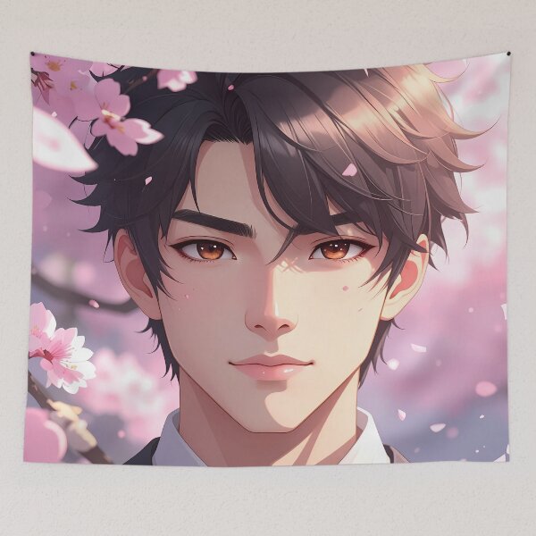 Item preview, Handsome Anime Boy under Cherry Blossom Trees designed and sold by BetweenForms.