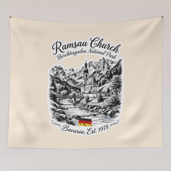 Item preview, Ramsau Church Charcoal Sketch designed and sold by EvergreenPark - Tee Studio.