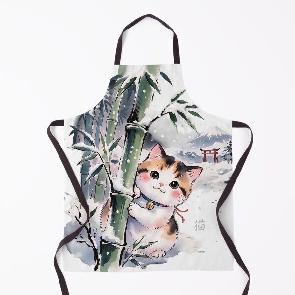 Item preview, Japanese Winter Bamboo Cat – Cute Kawaii Watercolor Kitten designed and sold by CuteKats.
