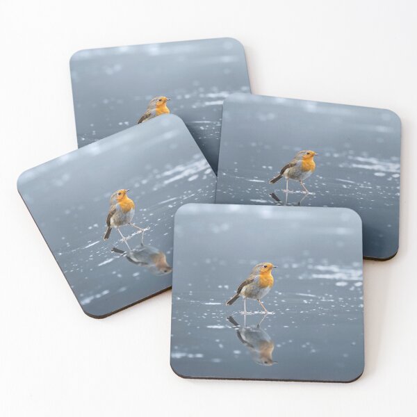 Item preview, Winter Robin Reflection on Frozen Lake designed and sold by OnHeathAndMoor.