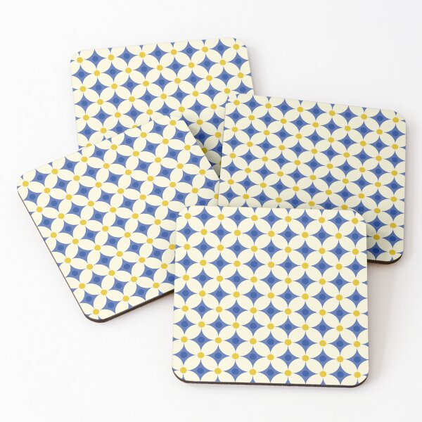 Item preview, Mediterranean motif geometric tile design in blue and yellow green colors  designed and sold by Pravokrugulnik.