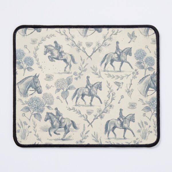 Item preview, Equestrian Toile Pattern – Blue and White Horse & Rider Print designed and sold by FawnFeatherCo.
