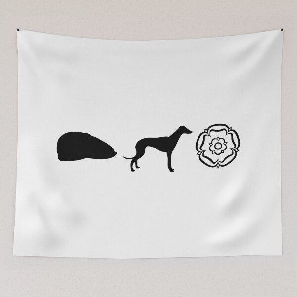 Item preview, Yorkshire Essentials Flat Cap Whippet and White Rose Silhouette designed and sold by OnHeathAndMoor.