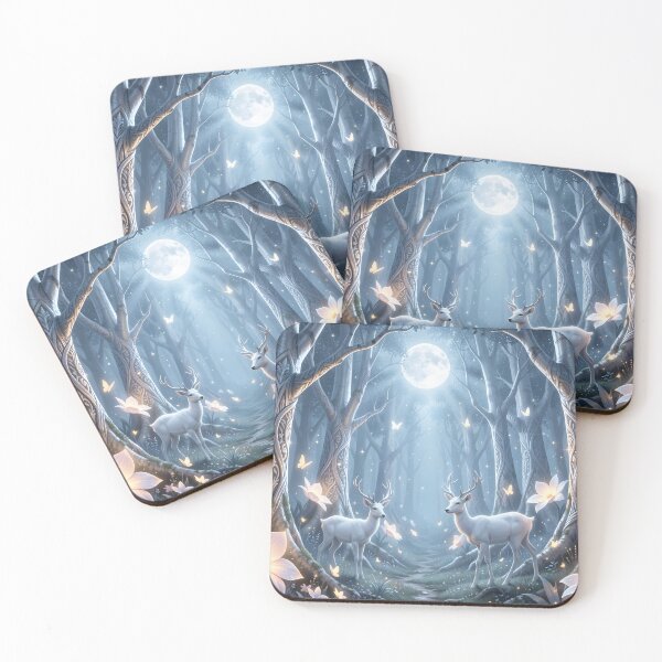 Item preview, Silver Stags in the Moonlit Woods designed and sold by Fanta-sticky.