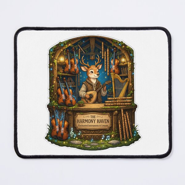 Item preview, The Harmony Haven | Woodland Music Shop | Enchanted Instruments | Fantasy Musician Deer | Cozy Cottagecore Music Store | Magical Forest Art designed and sold by MrDev.
