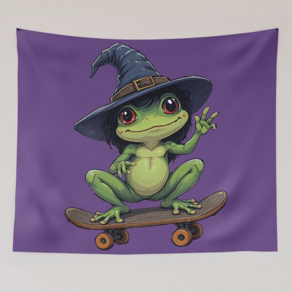 Item preview, Witch Frog on a Skateboard — Cute Creepy Halloween Spooky Dark Cottagecore Art designed and sold by Amplify-n-Co.