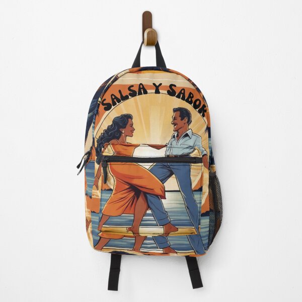 Item preview, Salsa y Sabor – Retro Latino Dance Couple Comic Illustration, Vintage 1970s Tropical Sunset Circle, Hispanic Dancers Apparel Graphic Sticker designed and sold by SmartPuns.