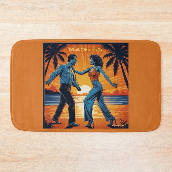 Item preview, Salsa, Sun & Palms – Retro Latino Dance Couple Illustration, Vintage 1970s Tropical Sunset Beach Circle, Hispanic Dancers Apparel Graphic Sticker designed and sold by SmartPuns.