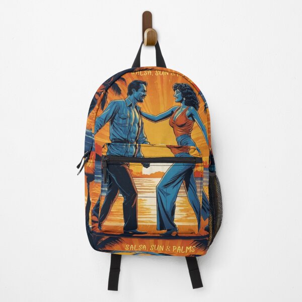 Item preview, Salsa, Sun & Palms – Retro Latino Dance Couple Illustration, Vintage 1970s Tropical Sunset Beach Circle, Hispanic Dancers Apparel Graphic Sticker designed and sold by SmartPuns.