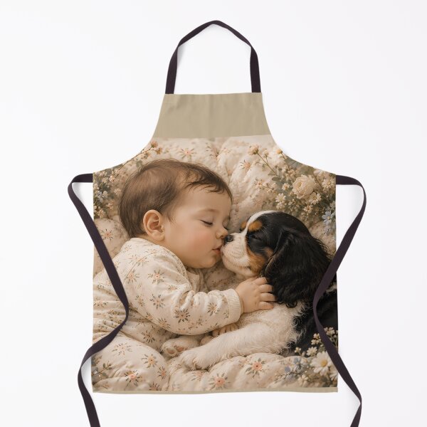 Item preview, Baby and Tricolor Cavalier King Charles Spaniel | Heartwarming Friendship Art designed and sold by ManJiangHong.