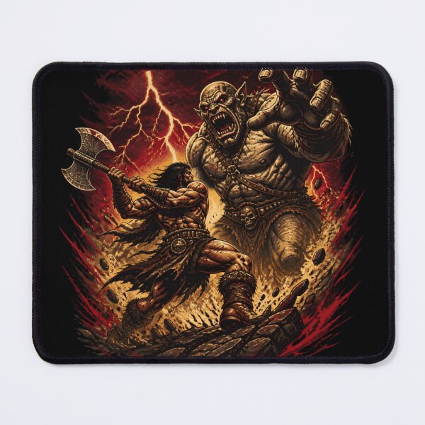 Item preview, Epic Barbarian vs Troll Dark Fantasy Battle Art - Big Graphic Print designed and sold by PoppaBear71.
