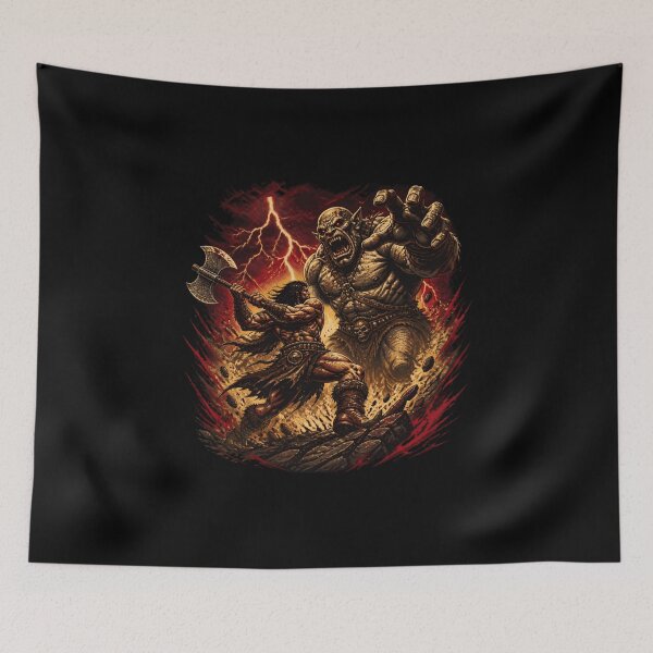 Item preview, Epic Barbarian vs Troll Dark Fantasy Battle Art - Big Graphic Print designed and sold by PoppaBear71.