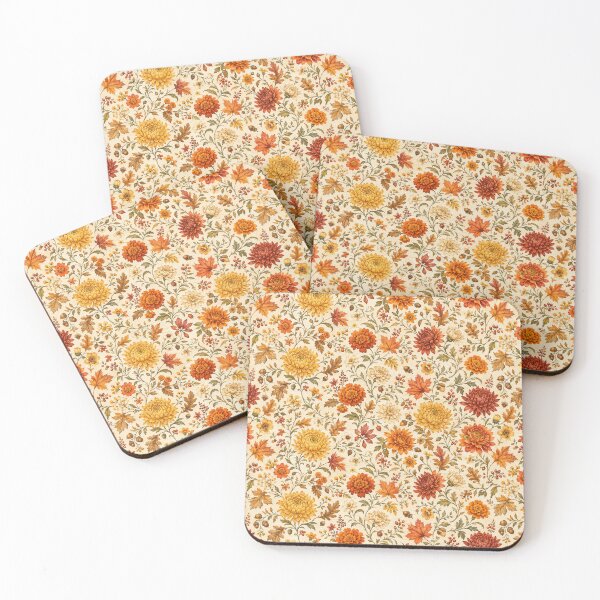 Item preview, Vintage Autumn Chrysanthemum Floral Pattern with Fall Leaves and Acorns designed and sold by Nontanut easydesign.