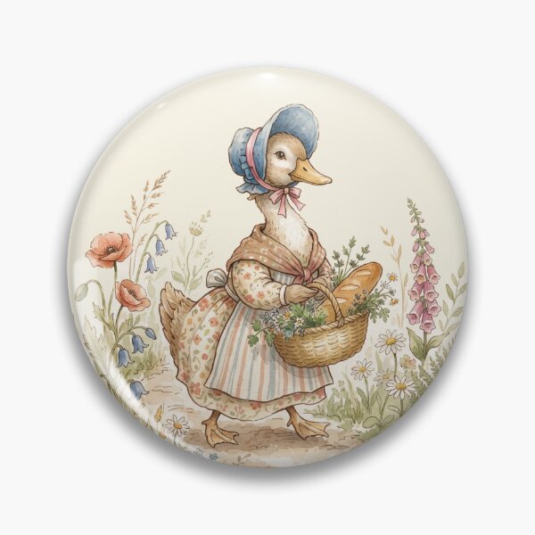 Item preview, Charming Bonnet-Wearing Duck Walking with Flower Basket Watercolor Illustration designed and sold by Pasteltone.